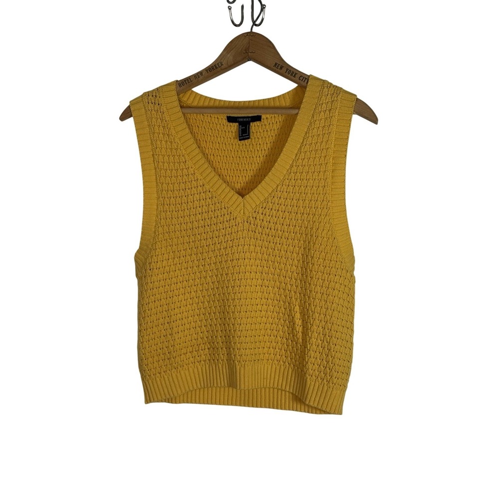 Forever 21 Yellow Knit Sweater Vest Women Size  Small Sleeveless V Neck